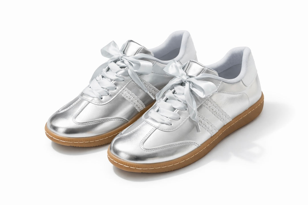 Zhara Ribbon Lace Trainers Silver