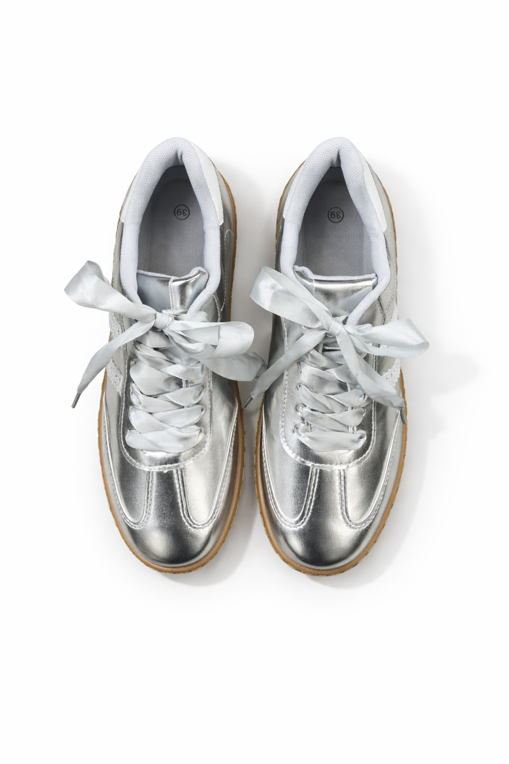 Zhara Ribbon Lace Trainers Silver