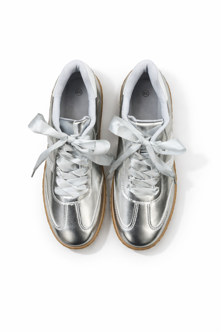 Zhara Ribbon Lace Trainers Silver