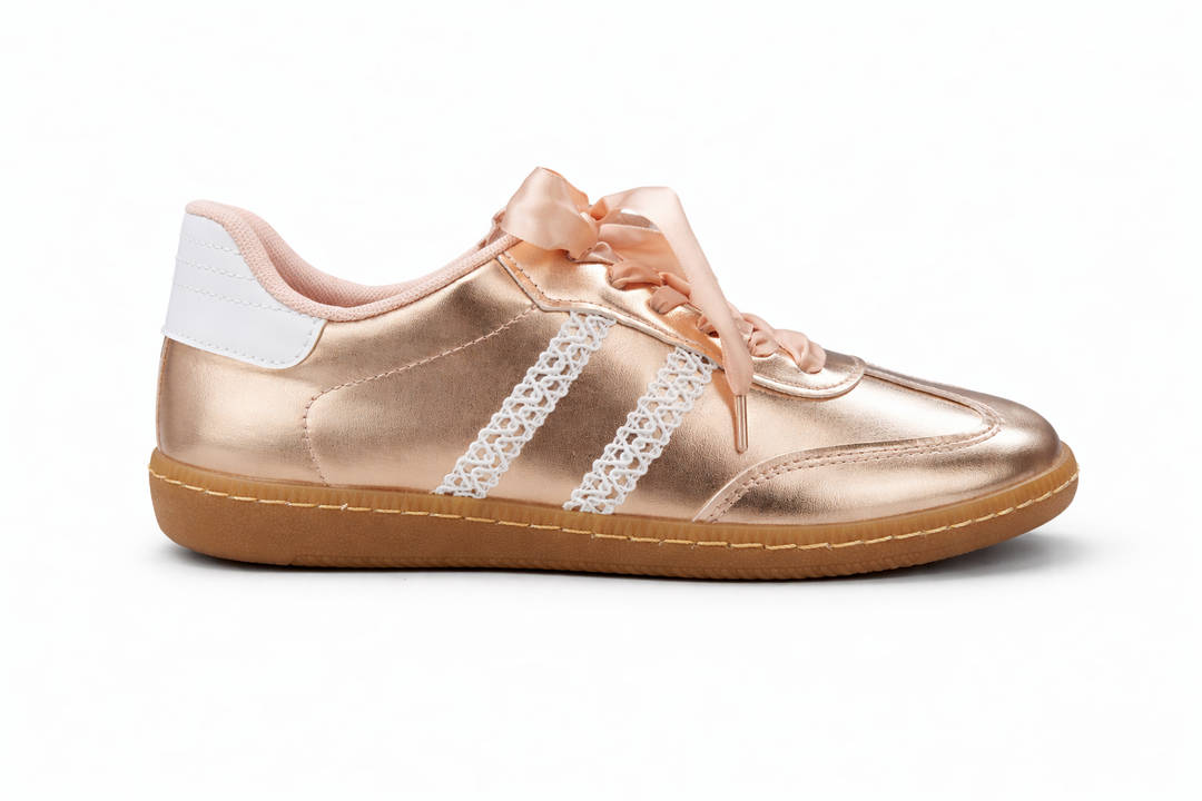 Zhara Ribbon Lace Trainers Rose Gold