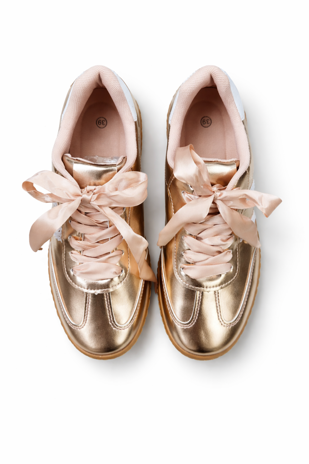 Zhara Ribbon Lace Trainers Rose Gold