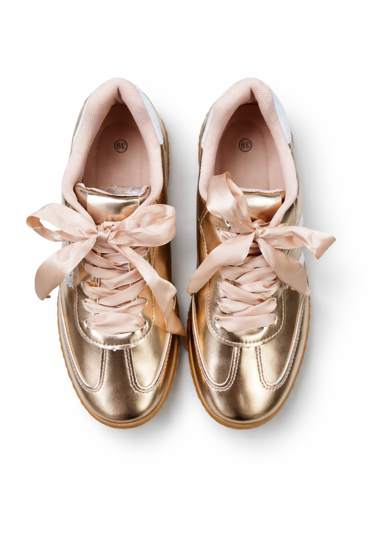 Zhara Ribbon Lace Trainers Rose Gold