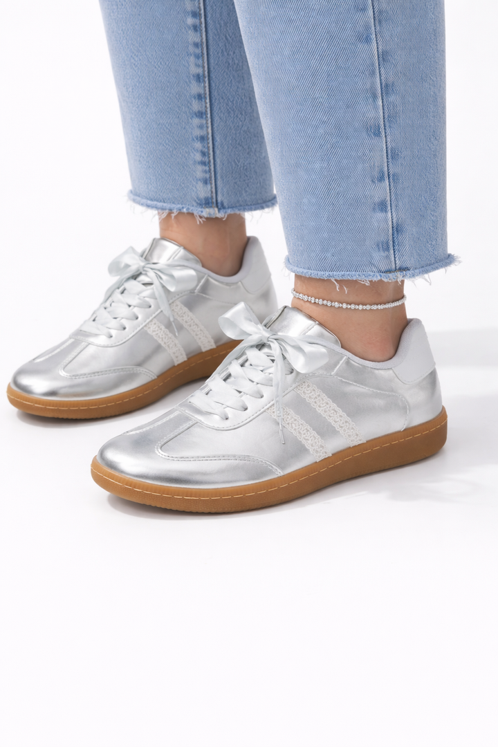 Zhara Ribbon Lace Trainers Silver