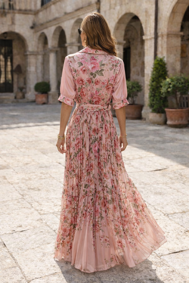 Fiora floral Pleat Dress Rose