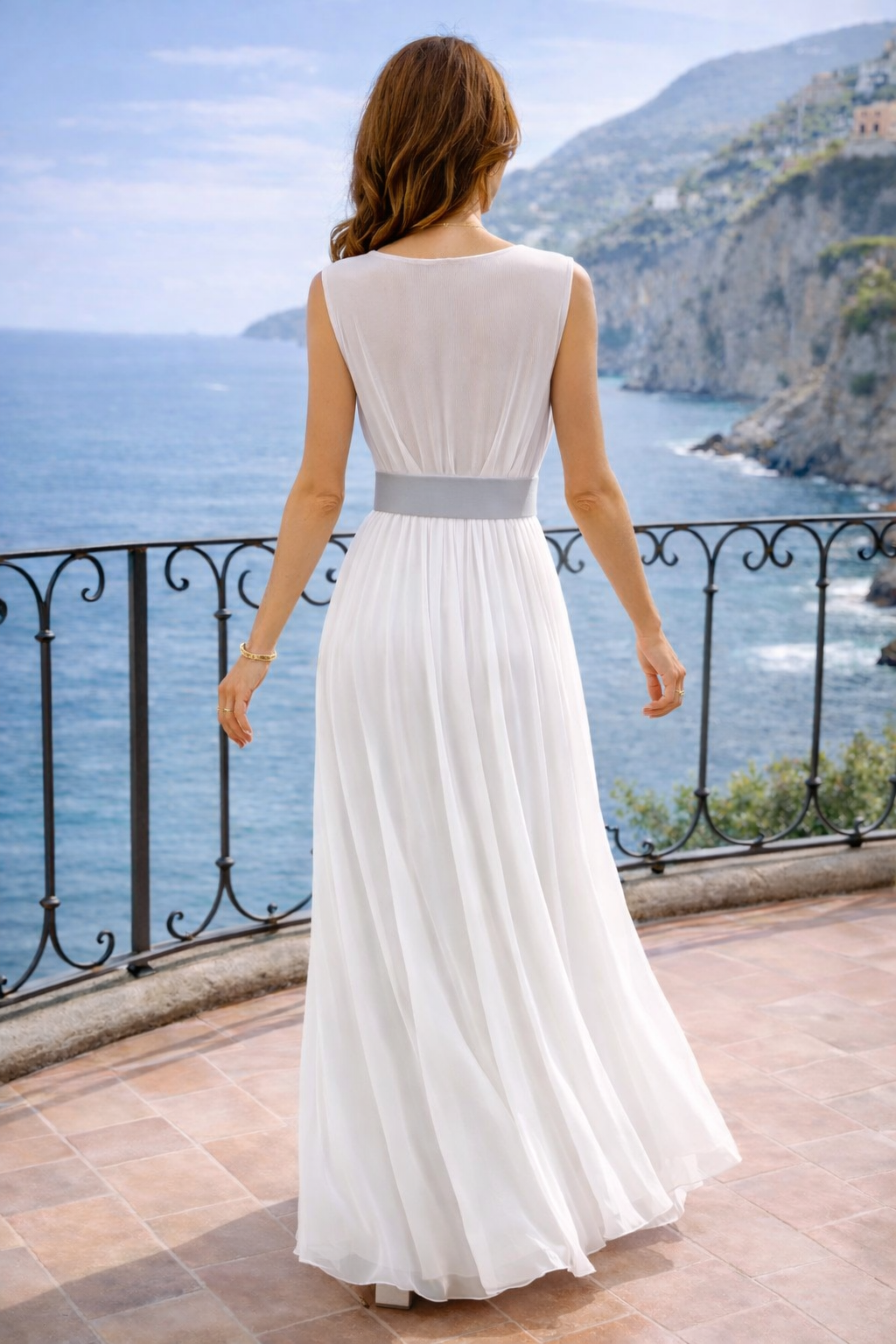 Cherish Pleated Maxi Dress White