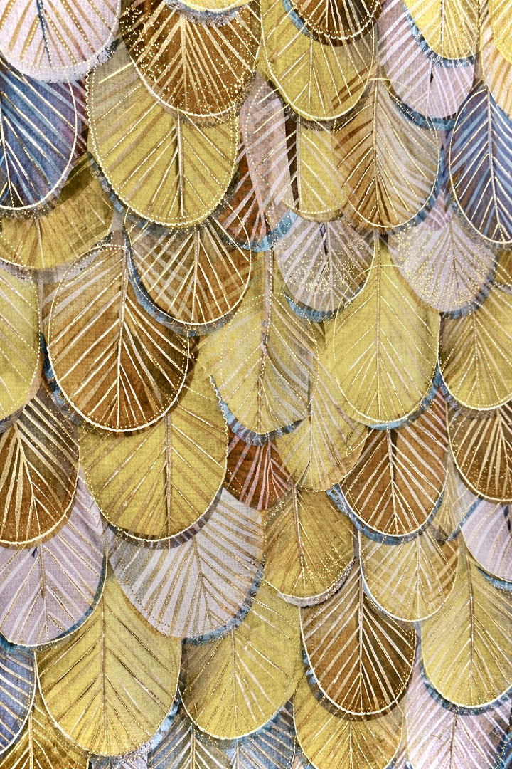 Gold Leaf Print Scarf Yellow