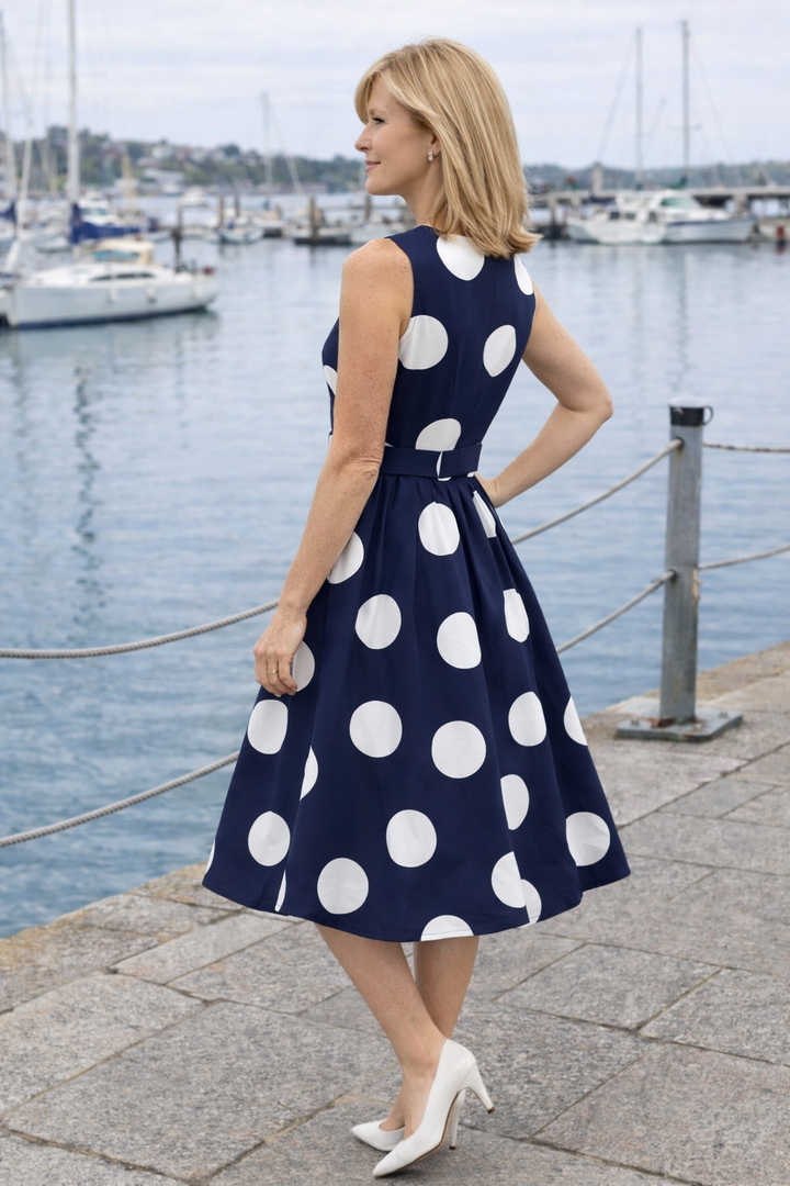 Pippa Polka Dot Dress Navy