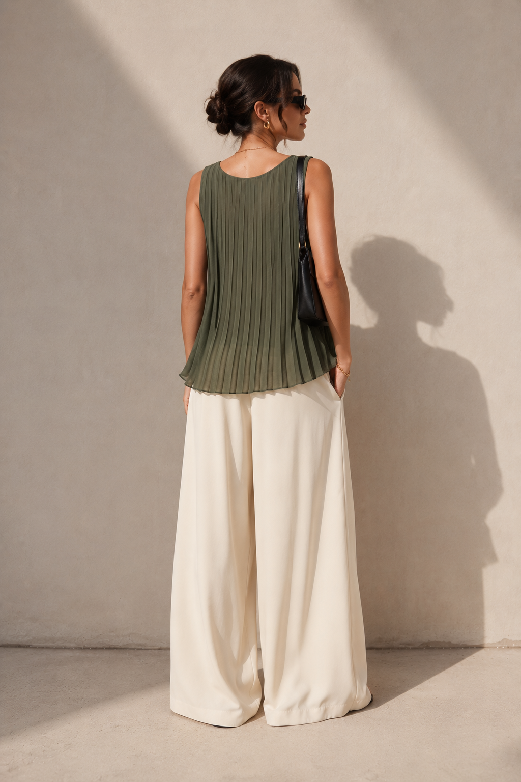 Lynetta Pleated Top Khaki