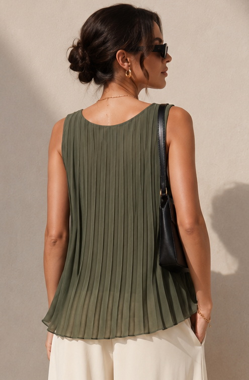 Lynetta Pleated Top Khaki