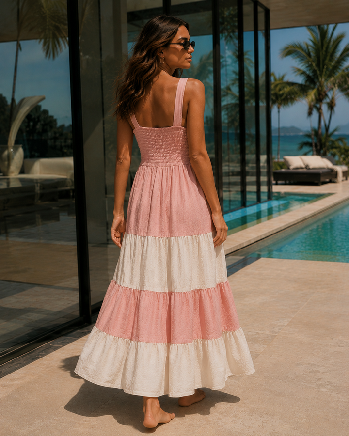 Clarita Block Stripe Maxi Dress Pink