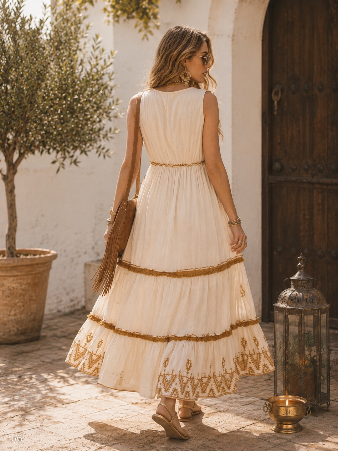 Aurora Sparkle Maxi Dress Latte