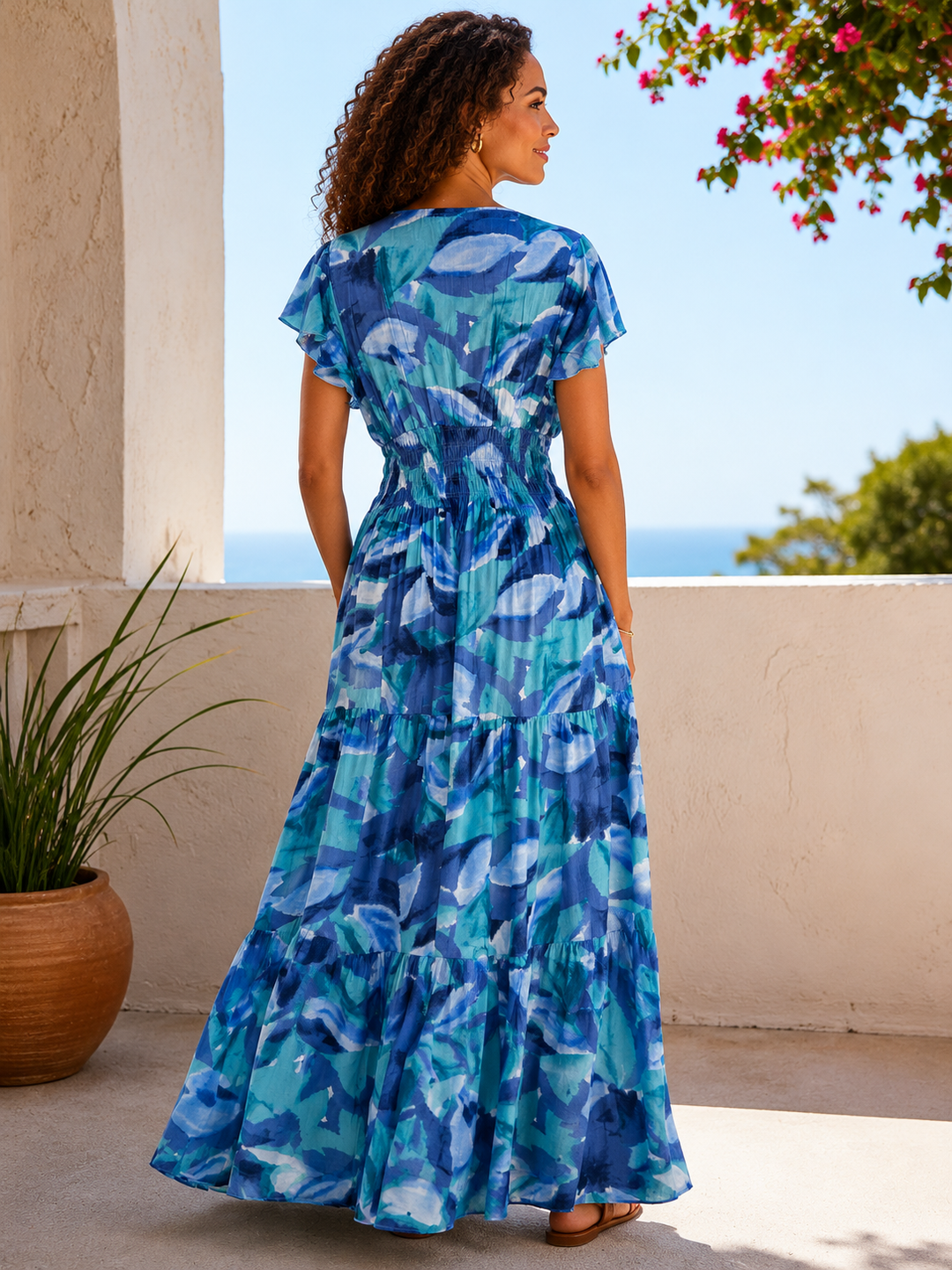 Sia Shirred Maxi Dress Blue/Aqua