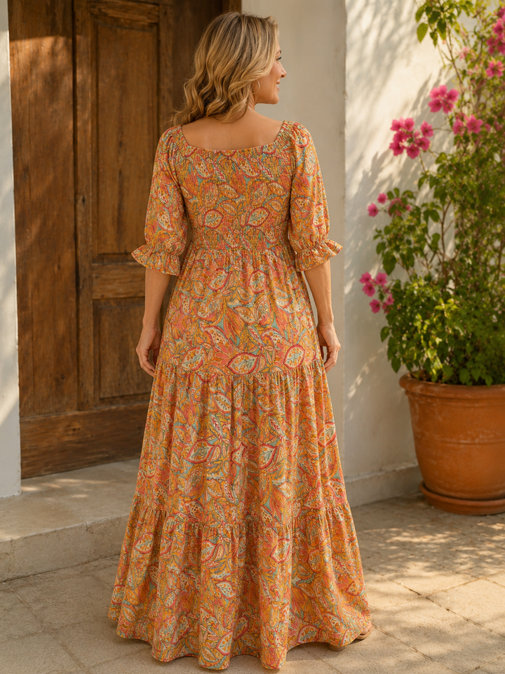 Rosabella Shirred Silk Dress Tangerine