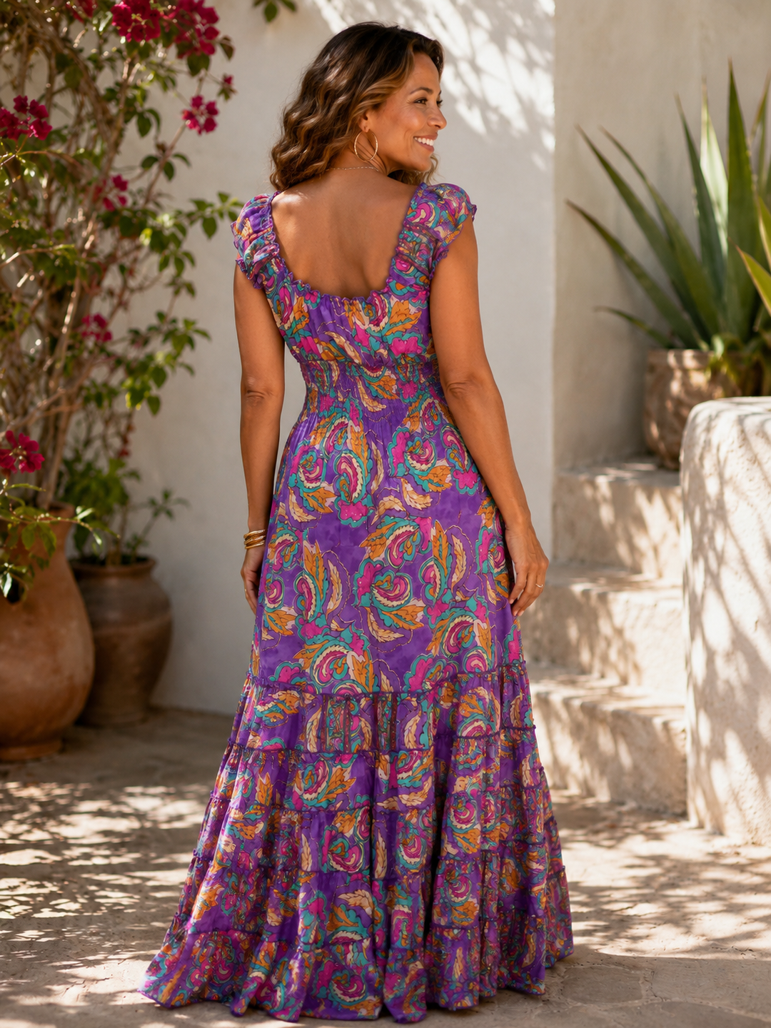 Estefani Shirred Dress Purple