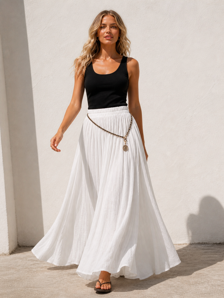 Vintage Chain Belt Maxi Skirt White