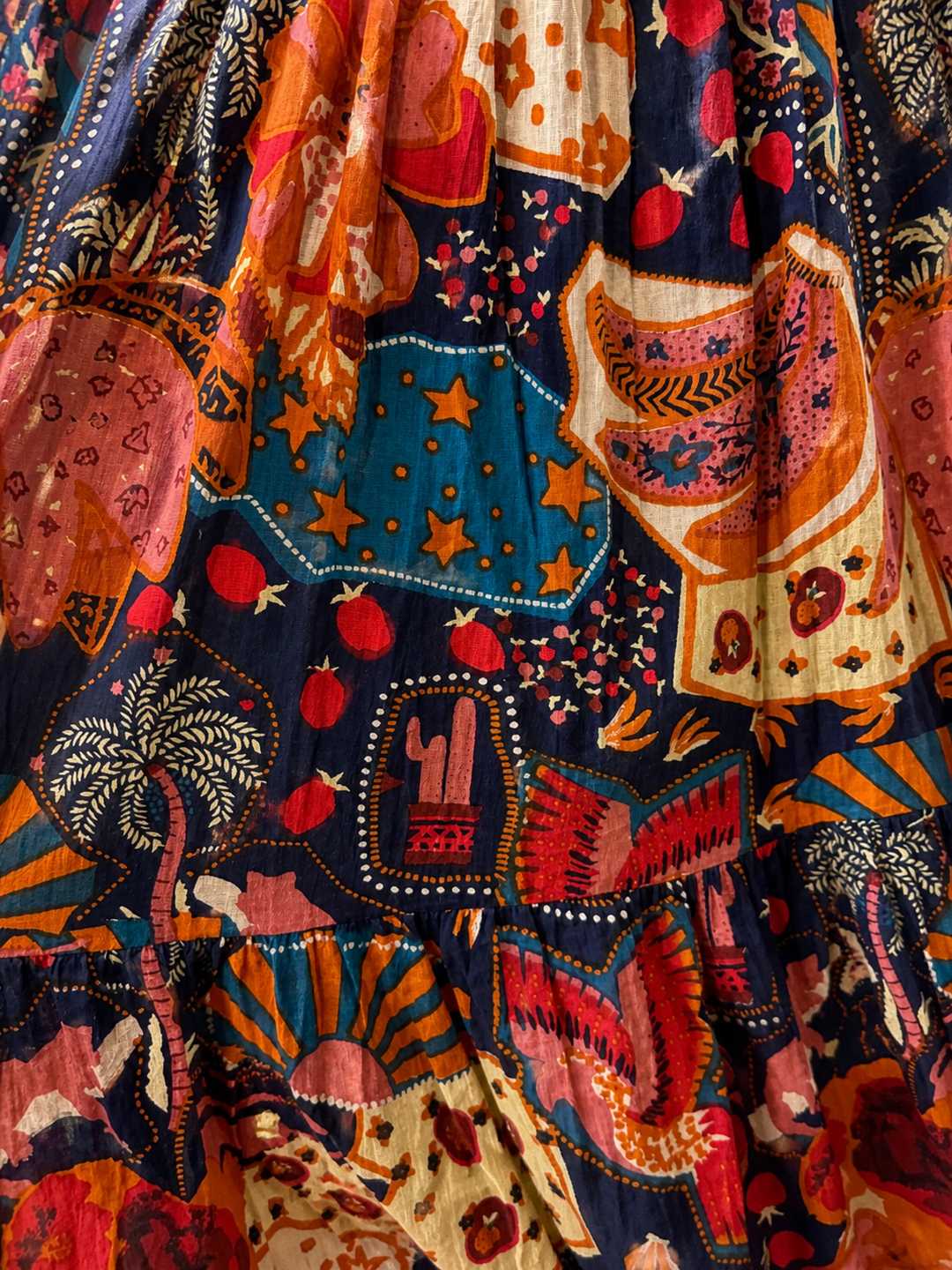 Doria Tropical Shirred Dress Navy