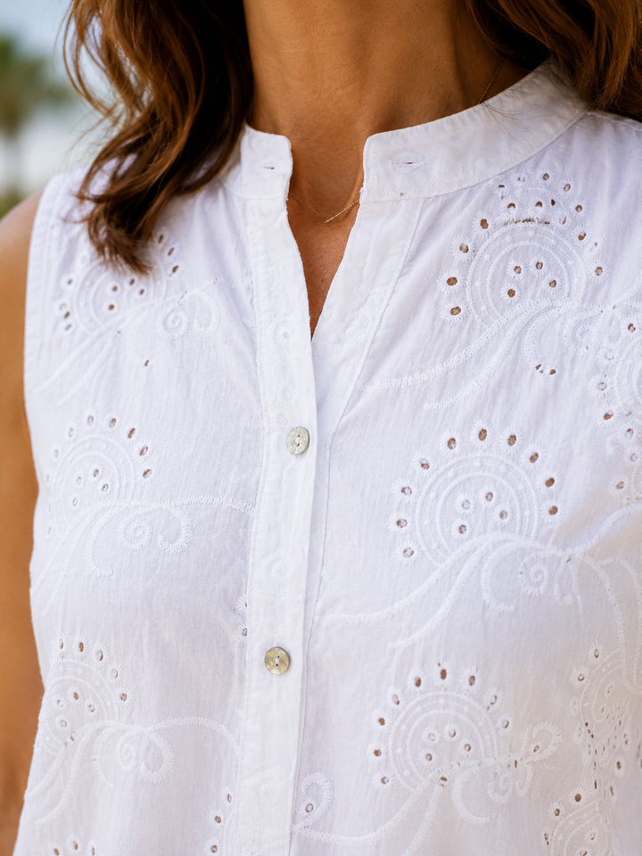 Rosa Broderie Anglaise Top White