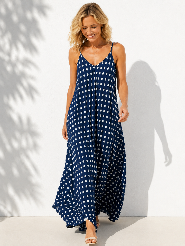 Florentine Polka Dot Dress Navy