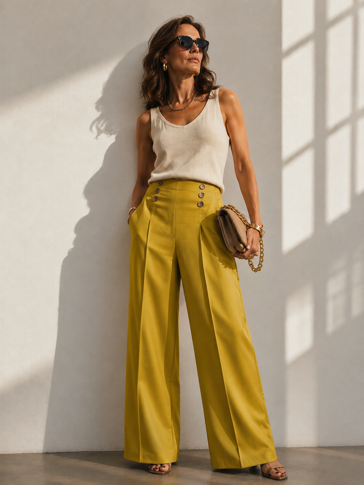 Mirella Silky Button Trousers Ochre