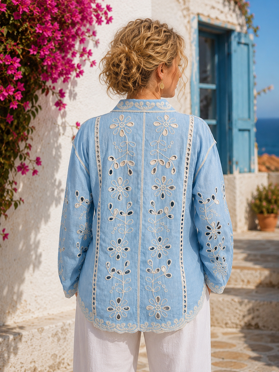 Aria Broderie Shirt Baby Blue
