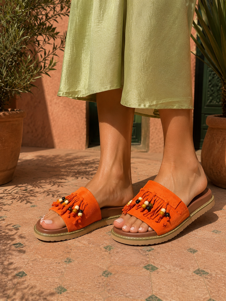 Boho Fringe Sliders Orange