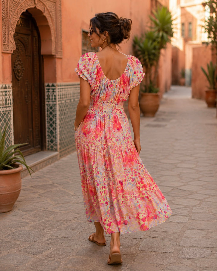 Alondra Animal Print Midi Dress Coral