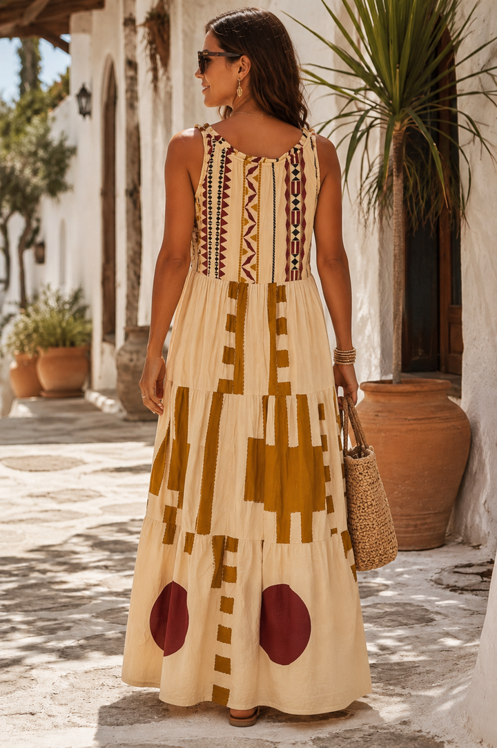 Reyna Geometric Cotton Dress Beige