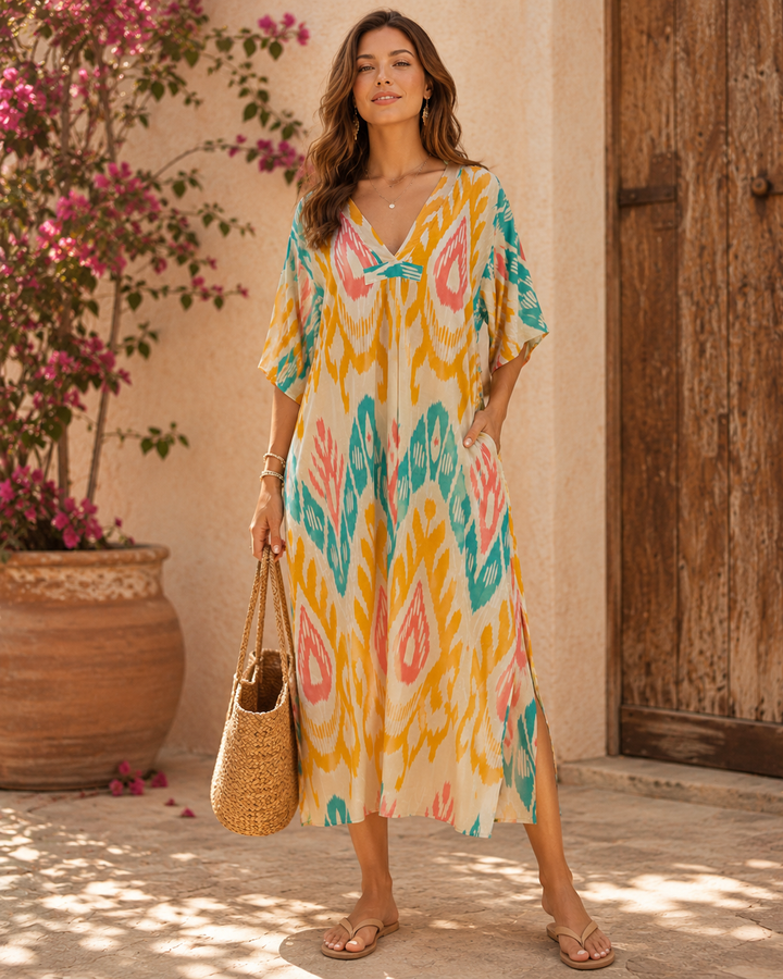Salma Cotton Tunic Dress Aqua