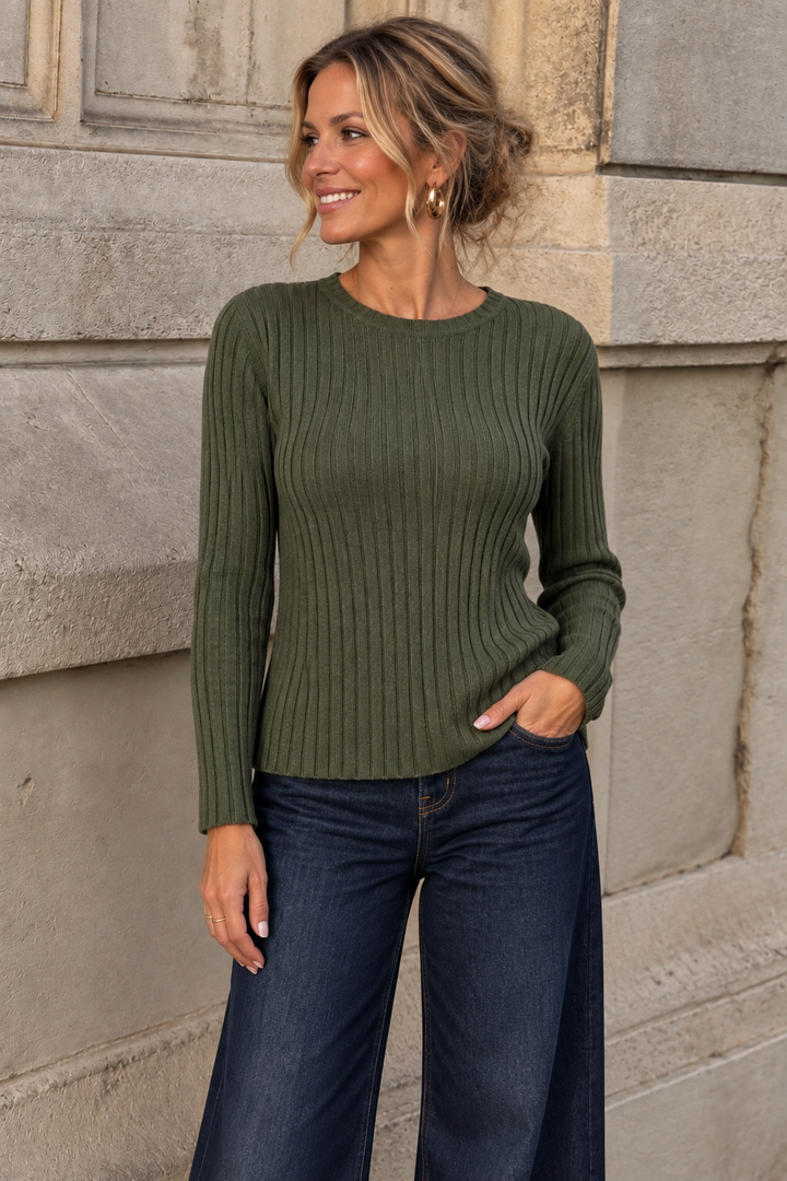 Tammy Rib Scoop Neck Top Khaki