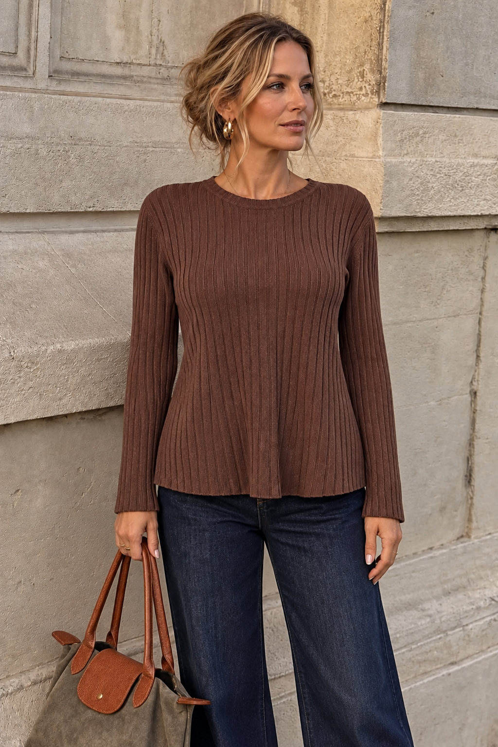 Tammy Rib Scoop Neck Top Chocolate