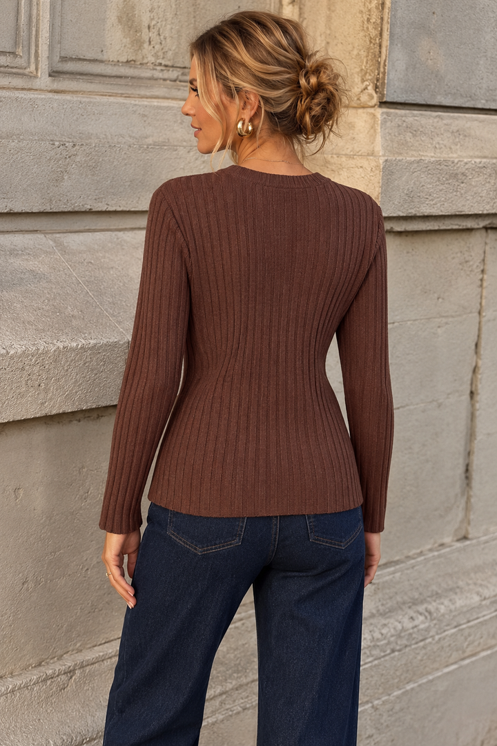 Tammy Rib Scoop Neck Top Chocolate