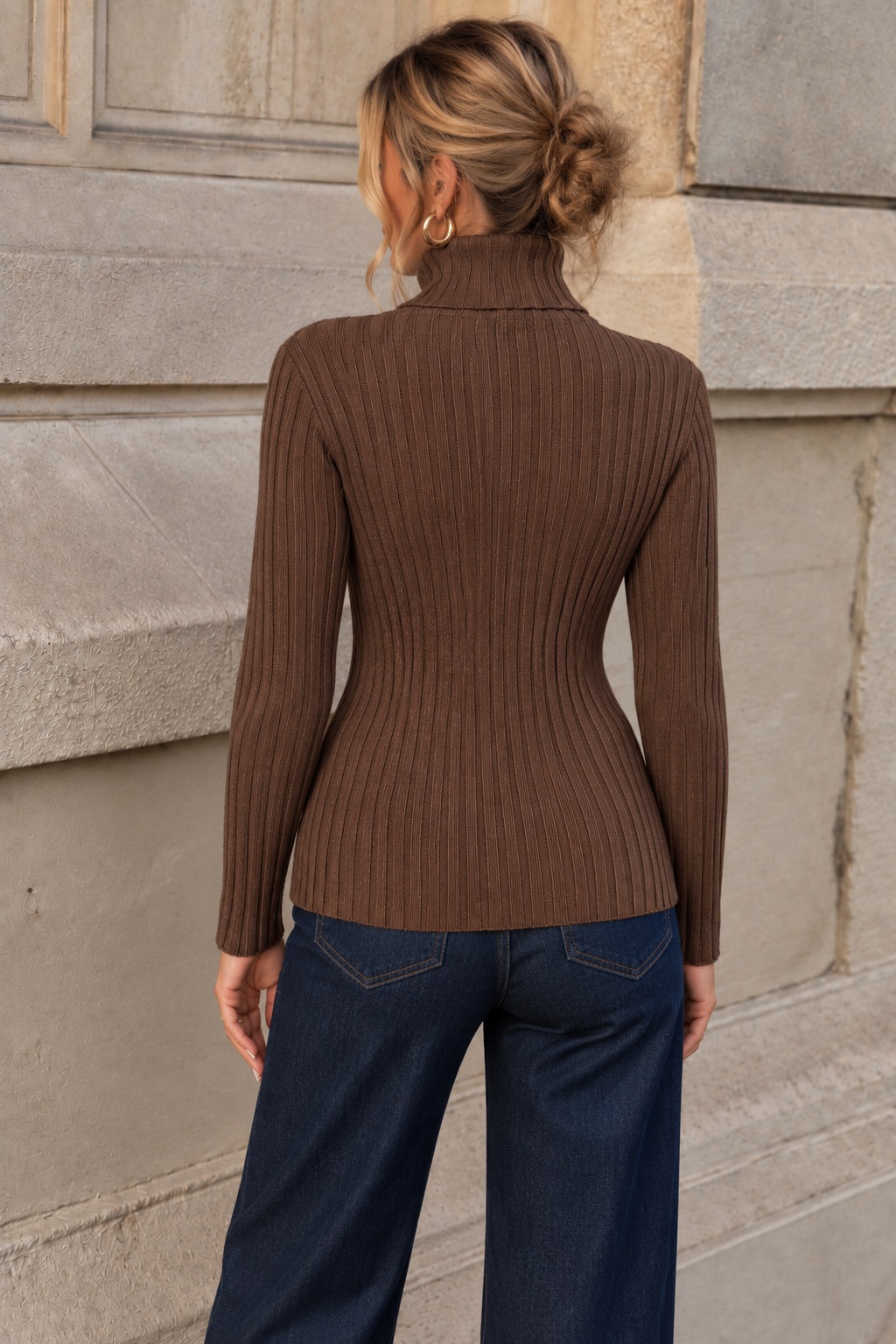 Tammy Rib Polo Neck Top Chocolate