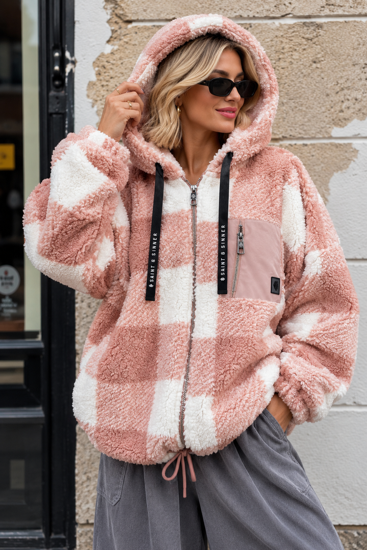 Checkerboard Teddy Jacket Blush