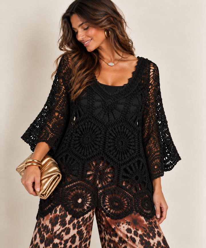 Zephyra Crochet Top Black
