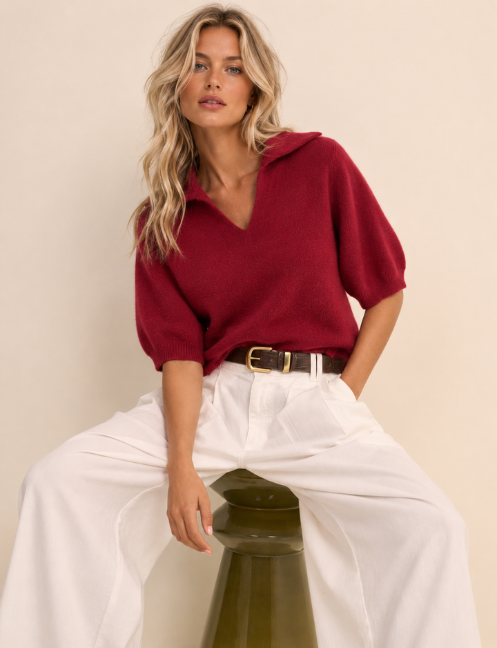Reya Open Knit Collar Jumper Wine