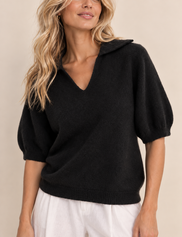 Reya Open Knit Collar Jumper Black
