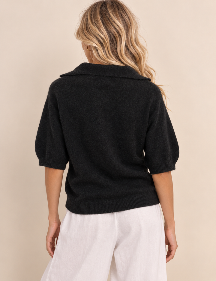 Reya Open Knit Collar Jumper Black