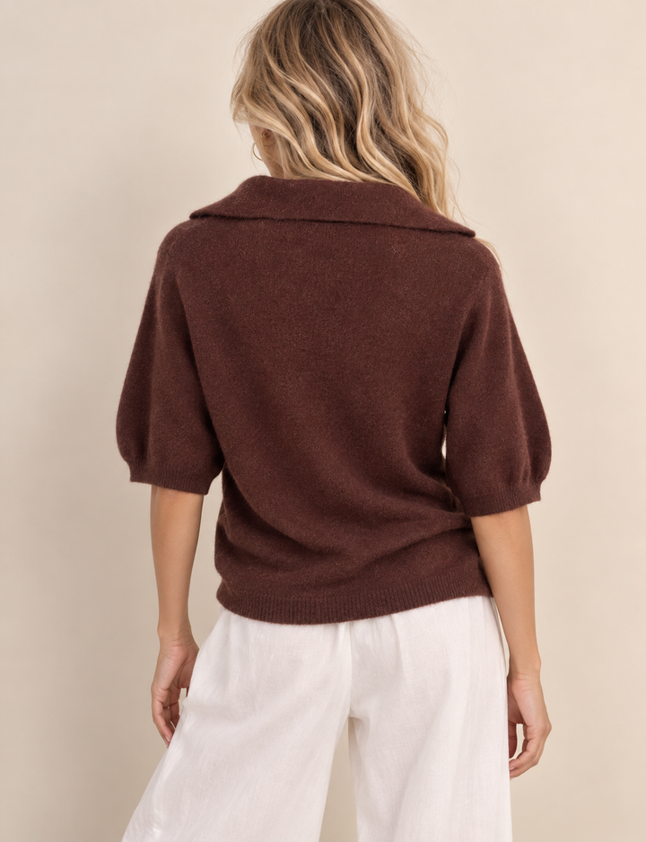 Reya Open Knit Collar Jumper Chocolate