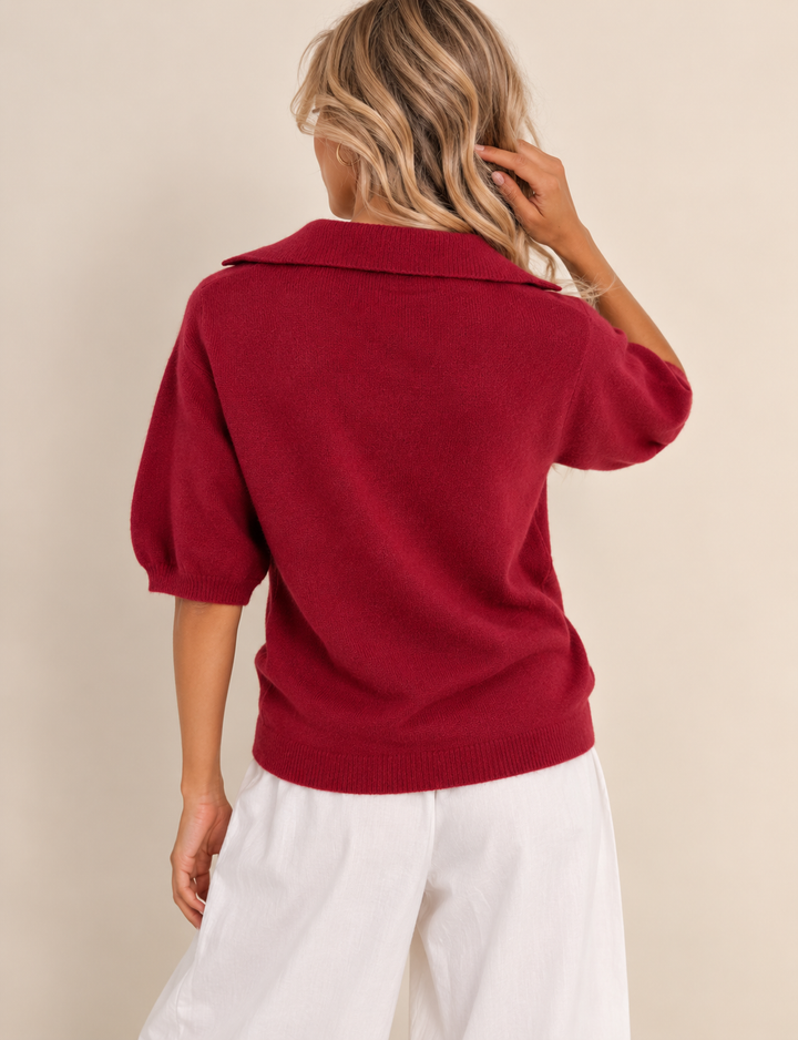Reya Open Knit Collar Jumper Wine