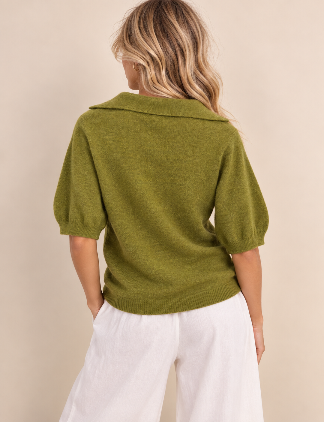 Reya Open Knit Collar Jumper Lime