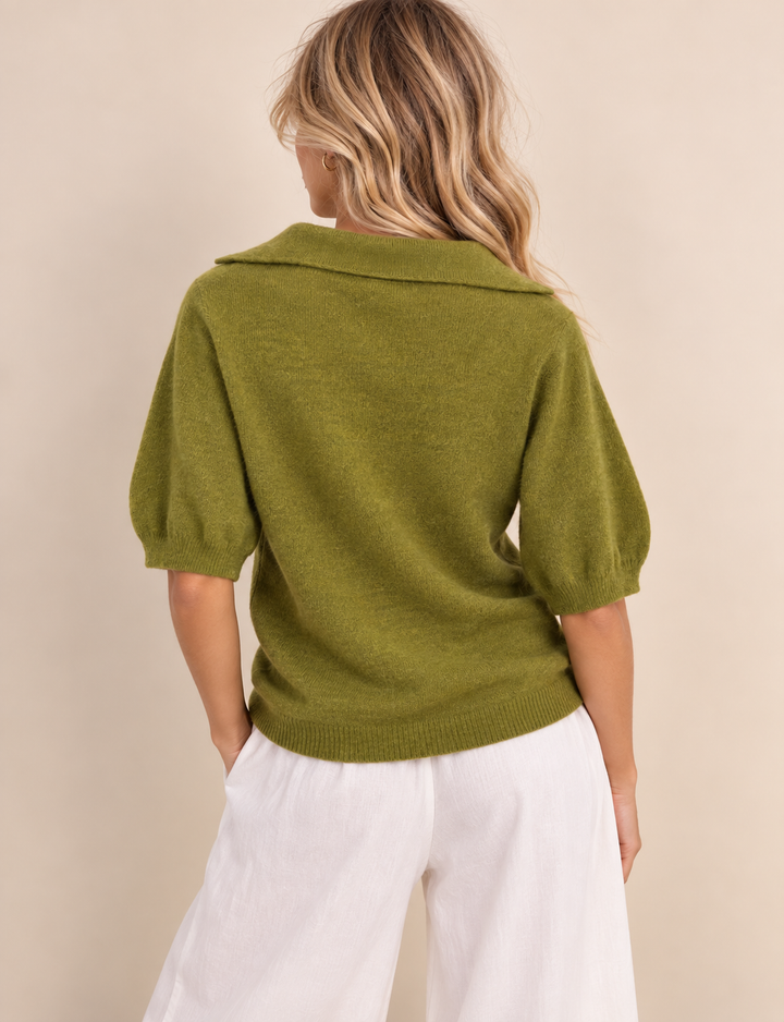 Reya Open Knit Collar Jumper Lime