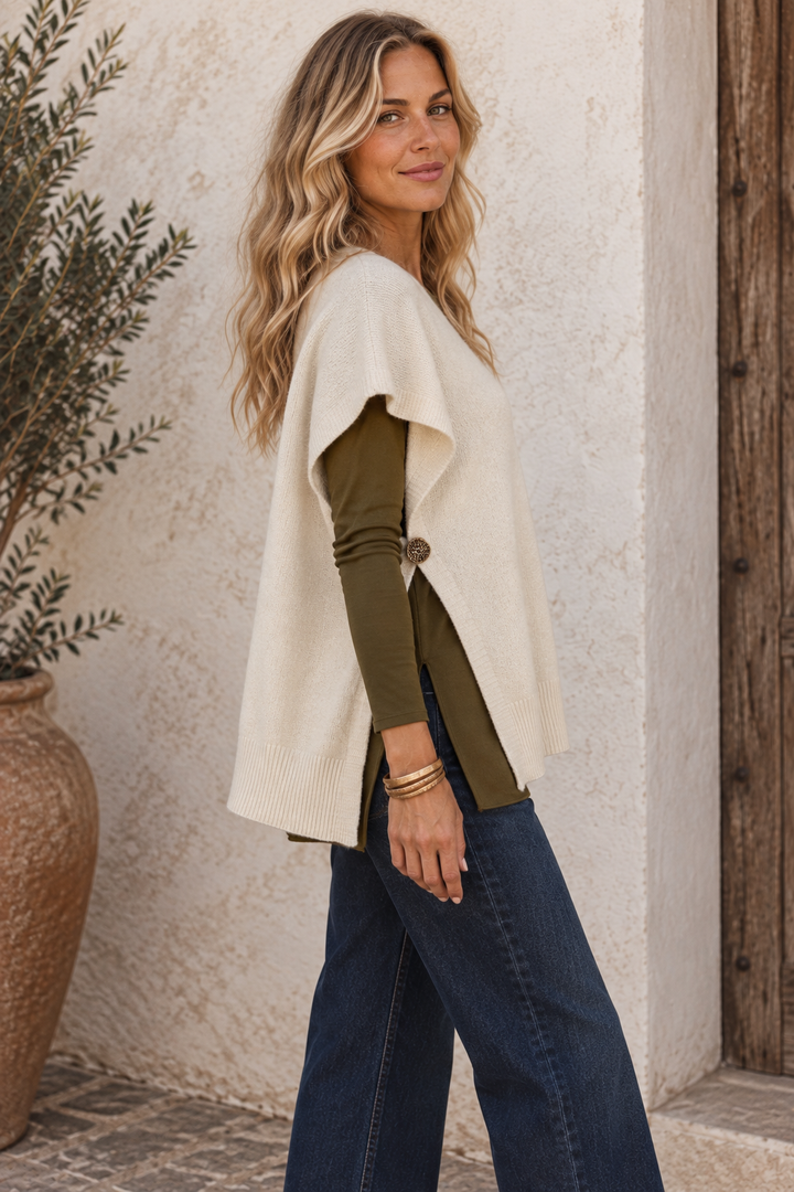 Ember Gold Button Tank Top Cream