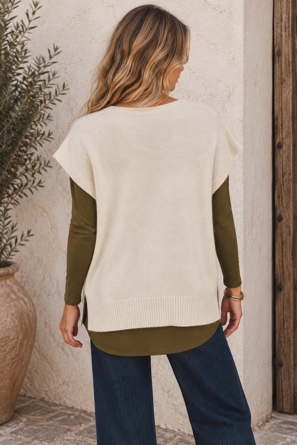 Ember Gold Button Tank Top Cream