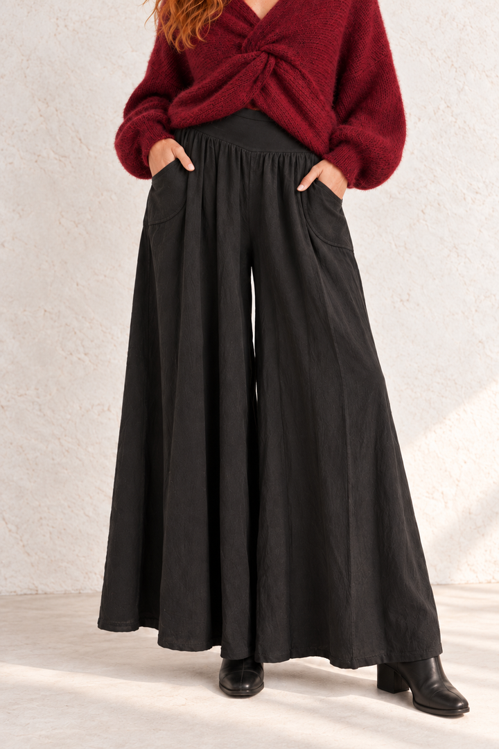Marlow Needlecord Wide Leg Trousers Black