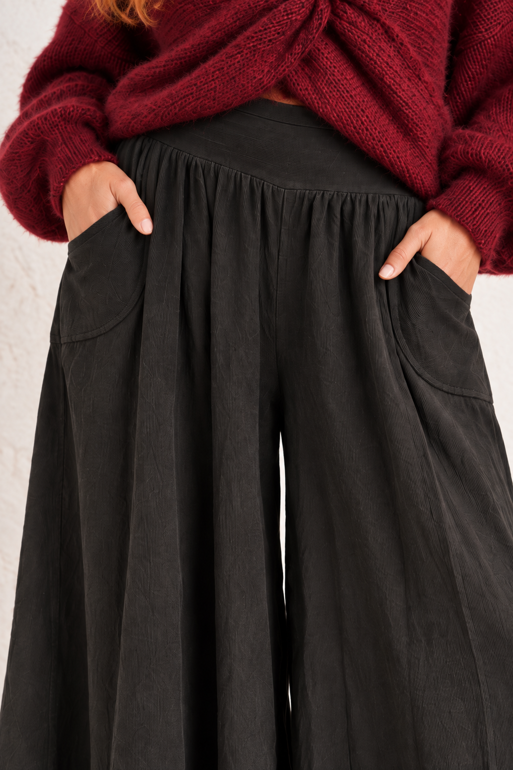 Marlow Needlecord Wide Leg Trousers Black