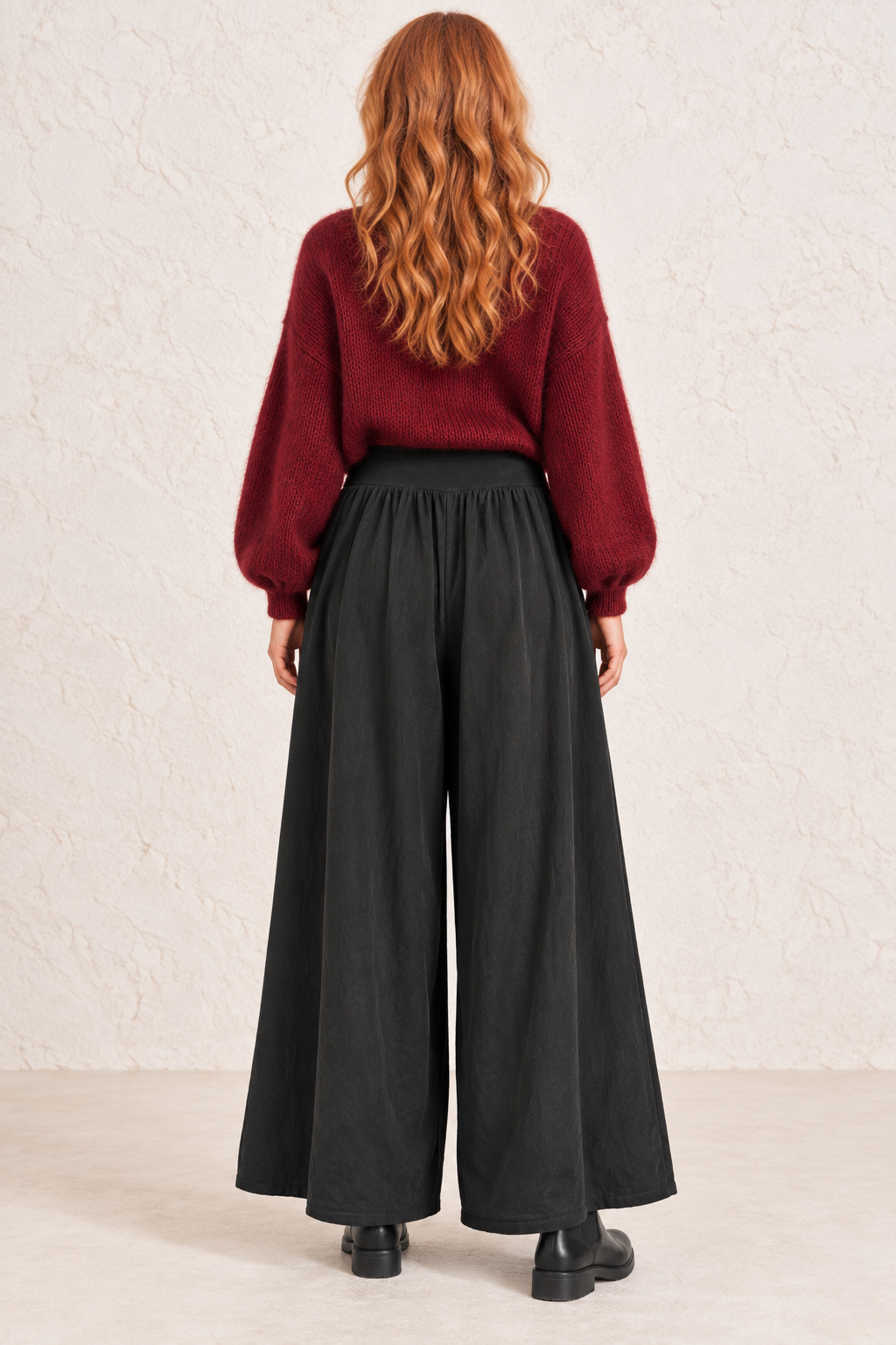 Marlow Needlecord Wide Leg Trousers Black