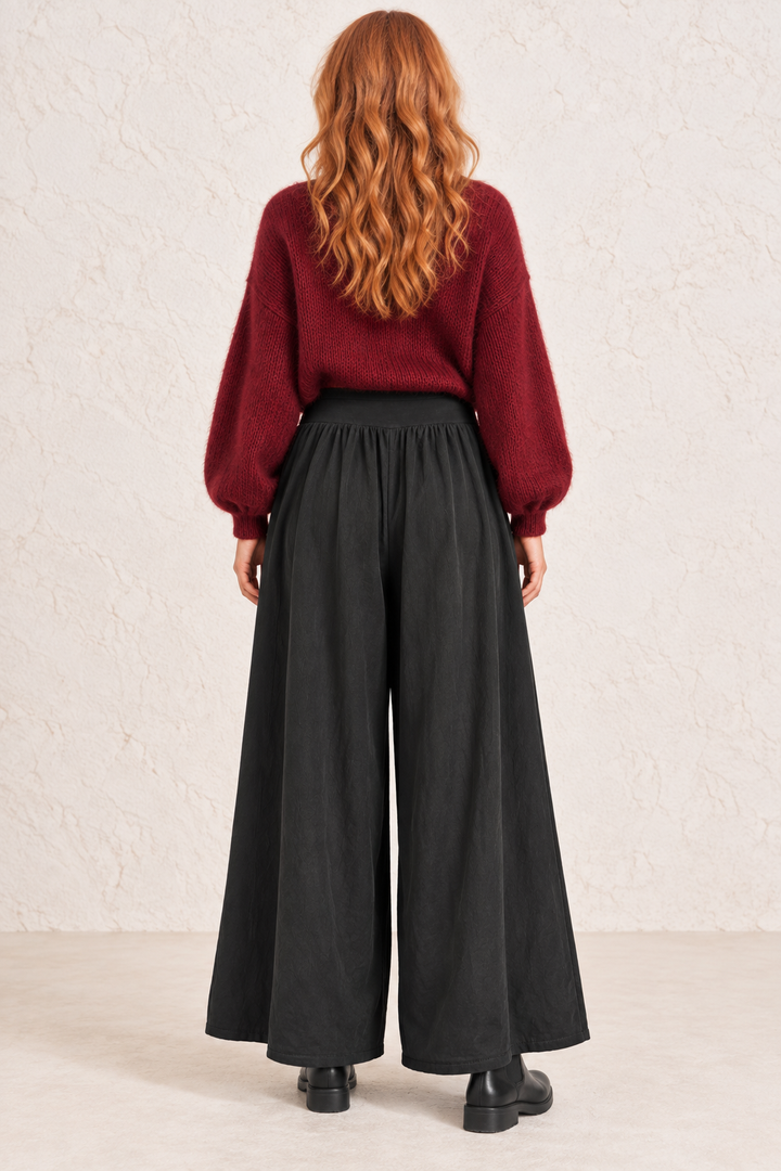 Marlow Needlecord Wide Leg Trousers Black