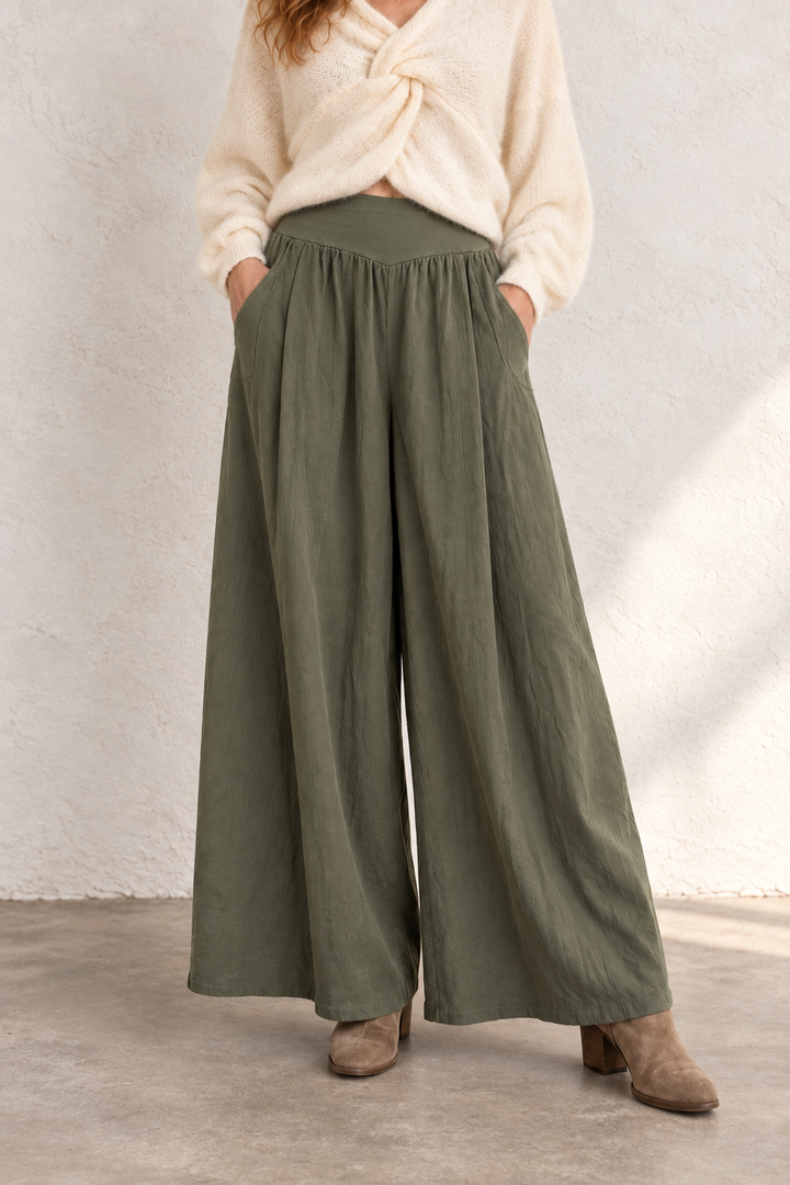 Marlow Needlecord Wide Leg Trousers Khaki
