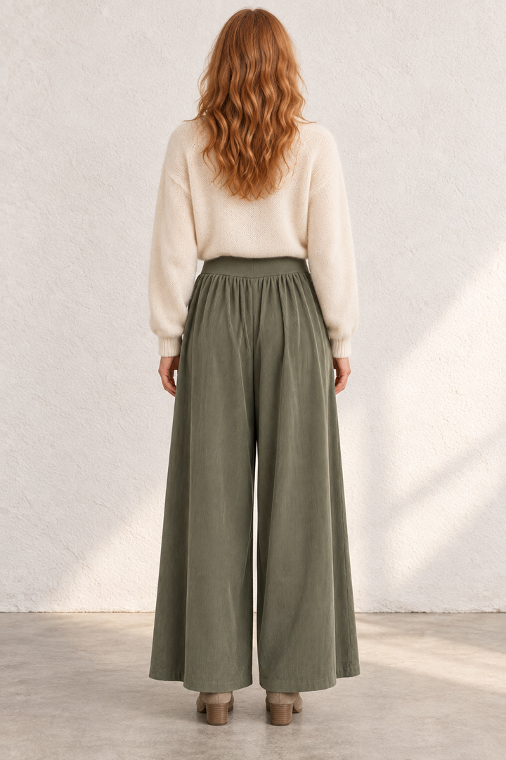 Marlow Needlecord Wide Leg Trousers Khaki