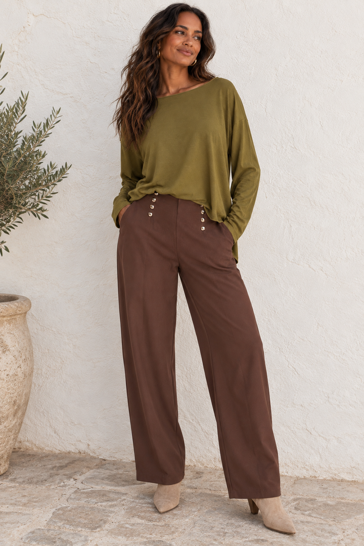Studded Wide Leg Treggings Chocolate